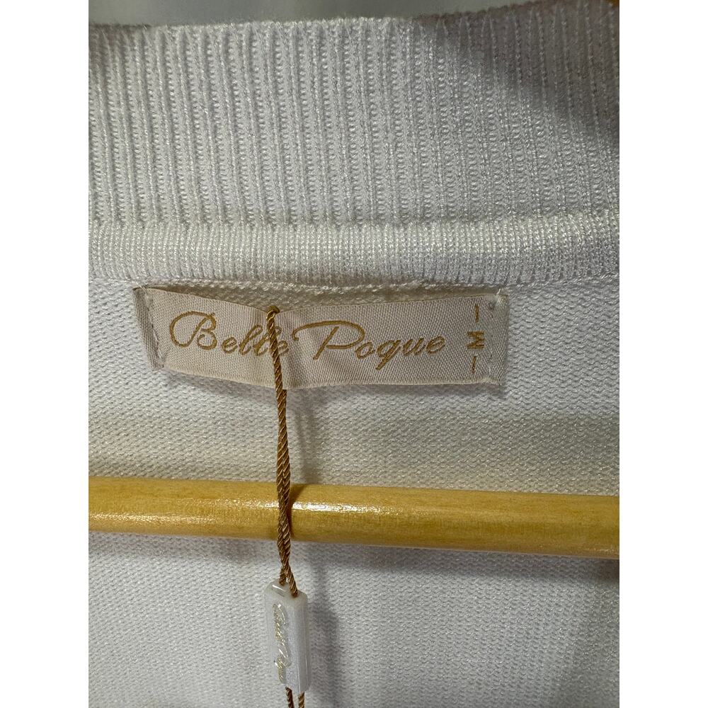 Belle Poque Size M White Bolero Cardigan Sweater 3/4 Sleeve Button Cuff NWT - Picture 2 of 5